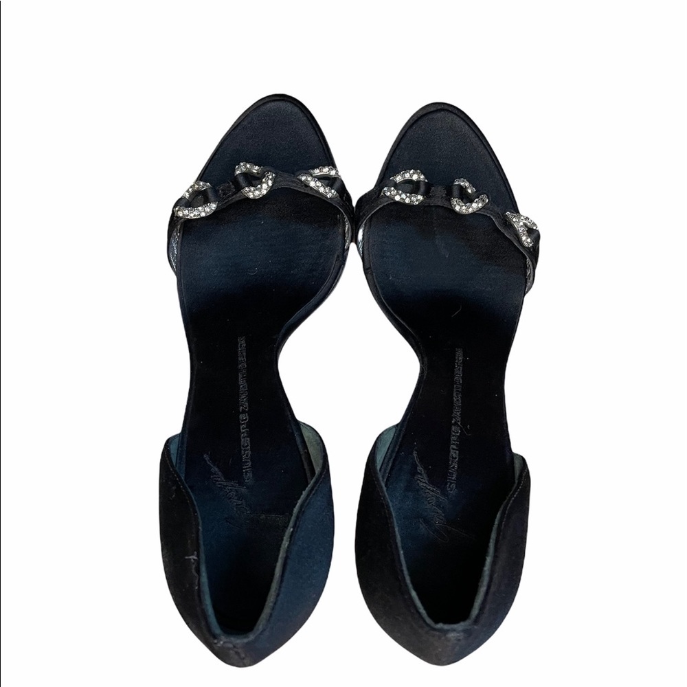 Giuseppe Zanotti Black Satin D'Orsay Sandal with Crystal Accent - Picture 4 of 11